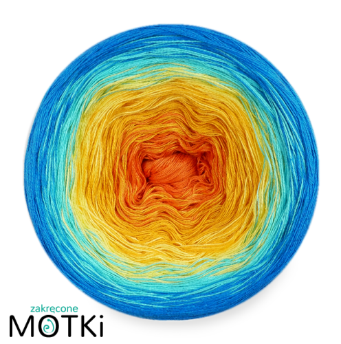 (5) Włóczka Ombre bawełna/akryl B570: koniak/ kurkuma/ intensywny żółty/ turkus/ lazur