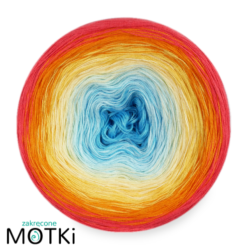 (6) Włóczka Ombre bawełna/akryl B567a: cyjan/ jasny błękit/ jasny żółty/ intensywny żółty/ mandarynka/ koral