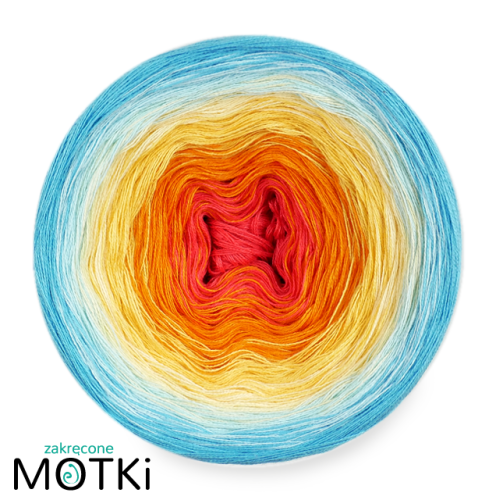 (6) Włóczka Ombre bawełna/akryl B567: koral/ mandarynka/ intensywny żółty/ jasny żółty/ jasny błękit/ cyjan