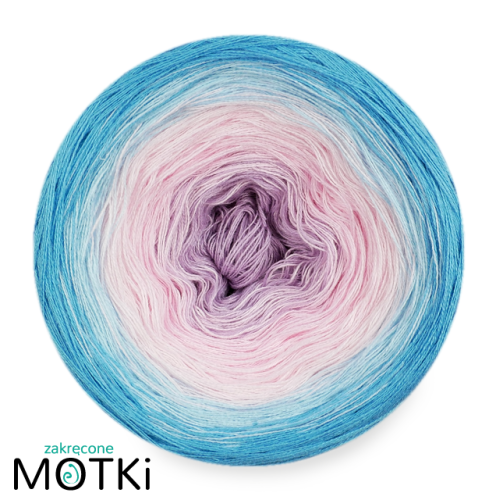 (5) Włóczka Ombre bawełna/akryl B564: jasny fiolet/ pastelowy róż/ pudrowy róż/ jasny błękit/ cyjan