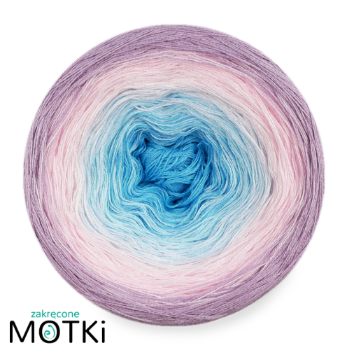 (5) Włóczka Ombre bawełna/akryl B564a: cyjan/ jasny błękit/ pudrowy róż/ pastelowy róż/ jasny fiolet