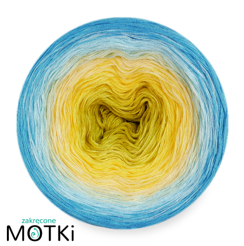 (5) Włóczka Ombre bawełna/akryl B565: limetka/ słoneczny żółty/ jasny żółty/ jasny błękit/ cyjan