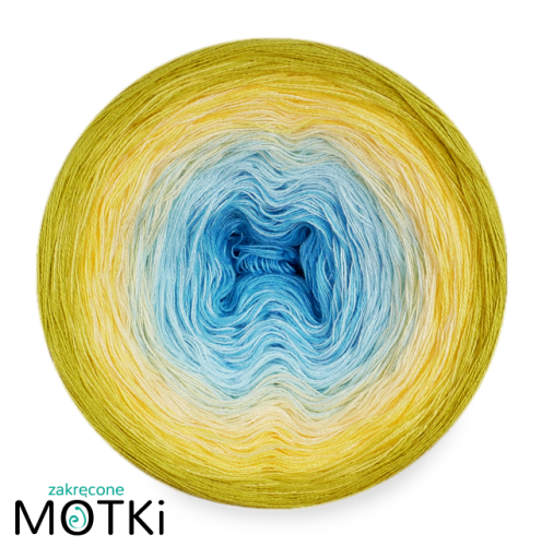 (5) Włóczka Ombre bawełna/akryl B565a: cyjan/ jasny błękit/ jasny żółty/ słoneczny żółty/ limetka