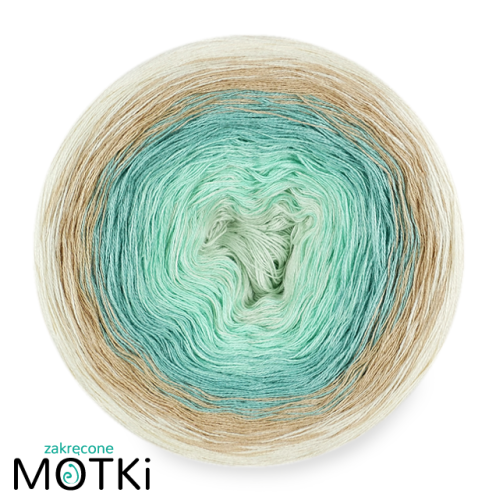 (5) Włóczka Ombre bawełna/akryl B587: jasna pistacja/ pistacja/ patyna/ ciepły beż/ krem