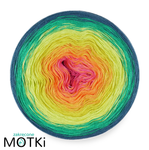 (6) Włóczka Ombre bawełna/akryl B584: jasna fuksja/ mango/ limetka/ kiwi/ absynt/ petrol