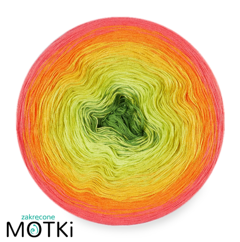 (6) Włóczka Ombre bawełna/akryl B585: paproć/ kiwi/ limetka/ kurkuma/ pomarańcz/ koral