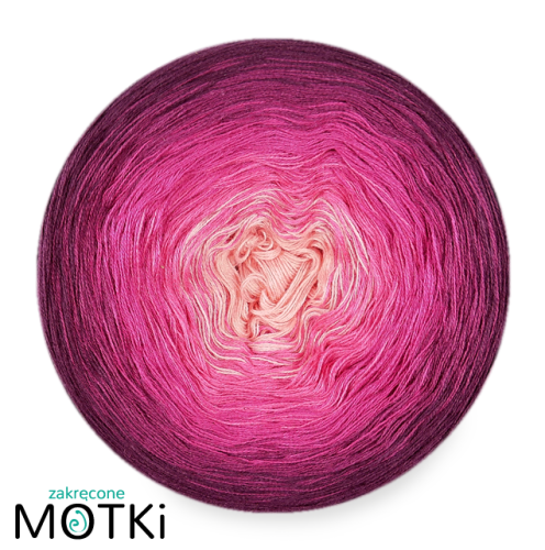 (5) Włóczka Ombre bawełna/akryl B594: róż/ jasna fuksja/ fuksja/ jeżyna/ ciemna jeżyna