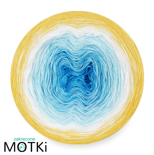 (4) Włóczka Ombre bawełna/akryl B386a:  cyjan/ jasny błękit/ biały/ intensywny żółty