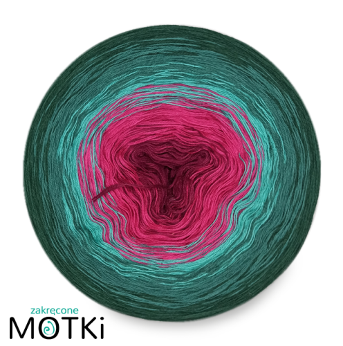 (5) Włóczka Ombre bawełna/akryl B333: jeżyna/ fuksja/ opal/ ciemny szmaragd/ butelkowa zieleń