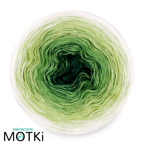 (4) Włóczka Ombre bawełna/akryl B100: butelkowa zieleń/ zieleń/ liściasta zieleń/ biały