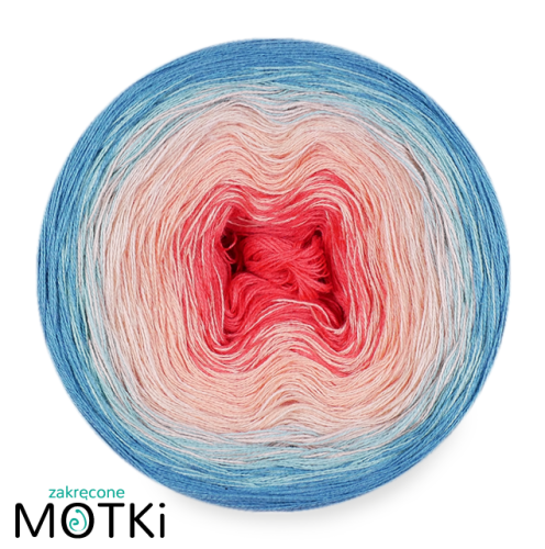 (5) Włóczka Ombre bawełna/akryl B422: jasna fuksja/ róż/ pastelowy róż/ jasny niebieski/ cyjan