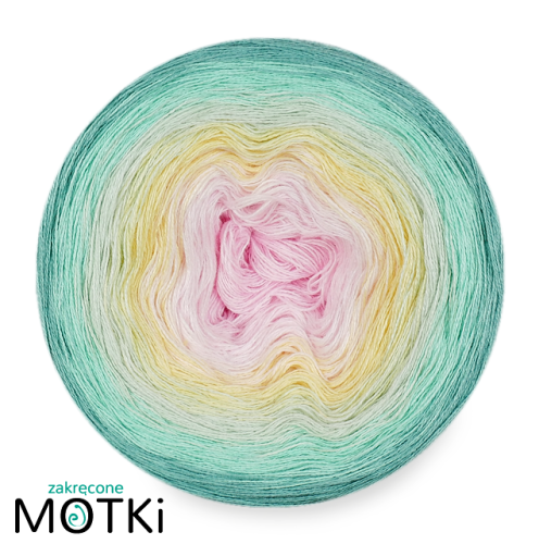 (6) Włóczka Ombre bawełna/akryl B398: pastelowy róż/ pudrowy róż/ jasny żółty/ jasna pistacja/ pistacja/ patyna