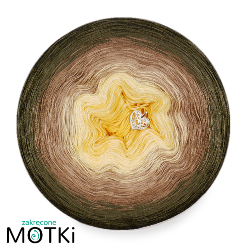 (6) Włóczka Ombre bawełna/akryl B588: intensywny żółty/ jasny żółty/ ciemny beż/ beżowo-szary/ khaki/ wojskowa zieleń