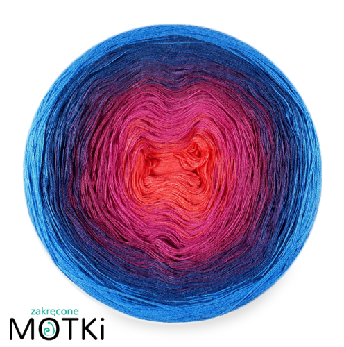 (5) Włóczka Ombre bawełna/akryl B598: koral/ fuksja/ jeżyna/ fiolet/ ciemny niebieski/ lapis