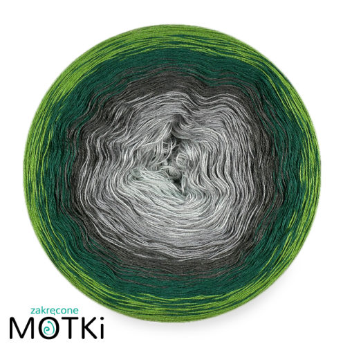 (5)  Włóczka Ombre bawełna/akryl K1: jasny szary/ szary/ ciemny szary/ butelkowa zieleń/ paproć