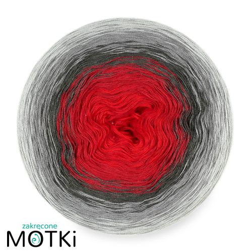 (5)  Włóczka Ombre bawełna/akryl K2: czerwień/ burgund/ ciemny szary/ szary/ jasny szary