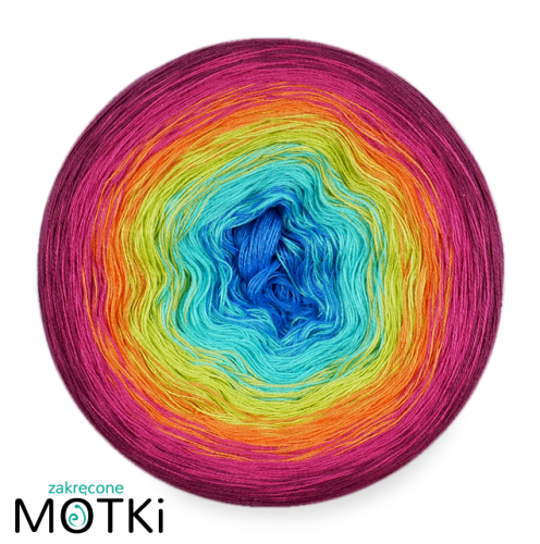 (6)  Włóczka Ombre bawełna/akryl K9a: lapis/ turkus/ kiwi/ mango/ fuksja/ jeżyna