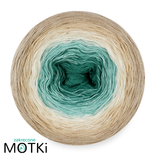 (5)  Włóczka Ombre bawełna/akryl B602a: ciemny szmaragd/ patyna/ krem/ ciepły beż/ ciemny beż