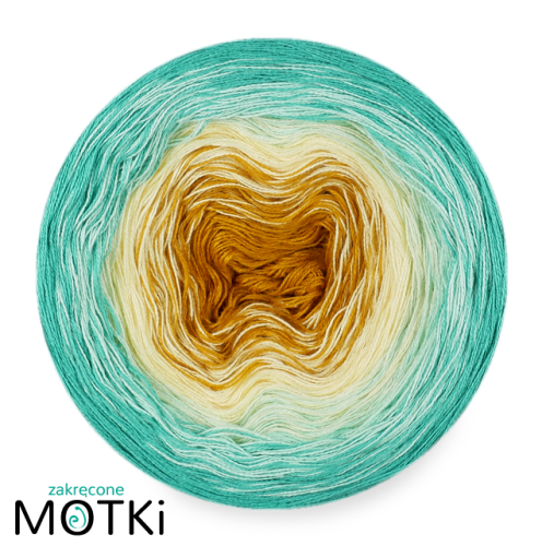 (4) Włóczka Ombre bawełna/akryl B85: curry/ jasny żółty/ pistacja/ opal