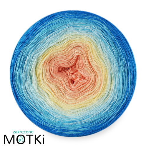 (5)  Włóczka Ombre bawełna/akryl K10: łososiowy róż/ jasny żółty/ jasny błękit/ cyjan/ lazur