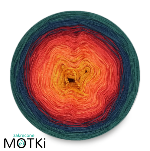 (6) Włóczka Ombre bawełna/akryl B322: kurkuma/ mango/ koral/ malaga/ petrol/ ciemny szmaragd