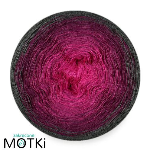 (4)  Włóczka Ombre bawełna/akryl B616: fuksja/ jeżyna/ ciemna jeżyna/ ciemny szary