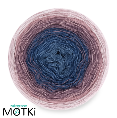 (5) Włóczka Ombre bawełna/akryl B300: niebieski/ indygo melanż/ brudny fiolet/ lila/ pudrowy róż