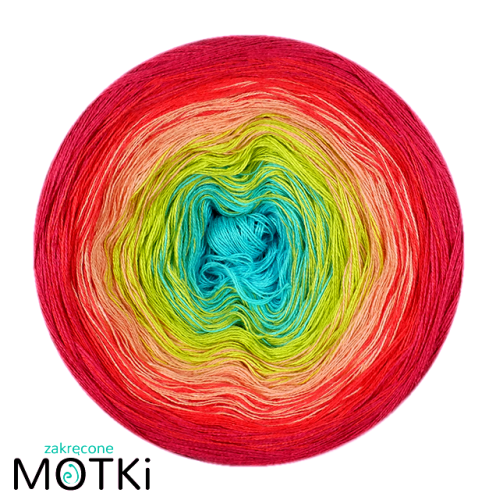 (5)  Włóczka Ombre bawełna/akryl B632: turkus/ kiwi/ łososiowy róż/ koral/ piwonia