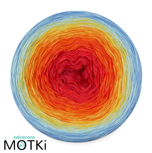 (6)  Włóczka Ombre bawełna/akryl B629: piwonia/ koral/ mango/ intensywny żółty/ jasny błękit/ błękit