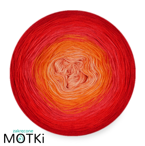 (5)  Włóczka Ombre bawełna/akryl B636: łososiowy róż/ mango/ koral/ intensywna czerwień/ czerwień