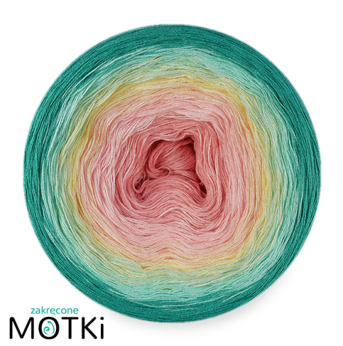 (5)  Włóczka Ombre bawełna/akryl B614: róż/ jasny róż/ jasny żółty/ pistacja/ opal