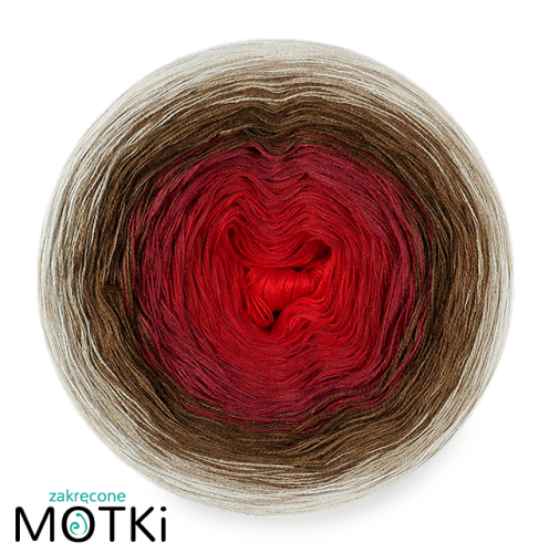 (7)  Włóczka Ombre bawełna/akryl B638: czerwień/ burgund/ malaga/ brąz/ orzech/ ciemny beż/ pudrowy beż