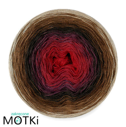 (7)  Włóczka Ombre bawełna/akryl B639: burgund/ malaga/ wino/ czekolada/ brąz/ orzech/ ciemny beż