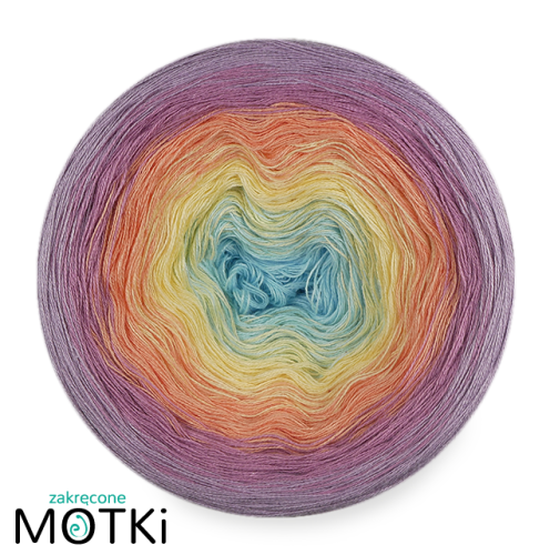 (5)  Włóczka Ombre bawełna/akryl B645: jasny błękit/ jasny żółty/ łososiowy róż/ wrzos/ jasny fiolet