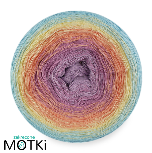 (5)  Włóczka Ombre bawełna/akryl B645a: jasny fiolet/ wrzos/ łososiowy róż/ jasny żółty/ jasny błękit