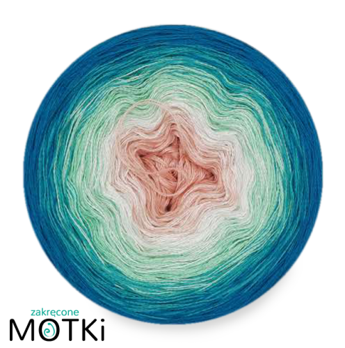 (5)  Włóczka Ombre Bawełna Zero Waste - Z36: brzoskwinia/ jasna pistacja/ pistacja/ opal/ morski