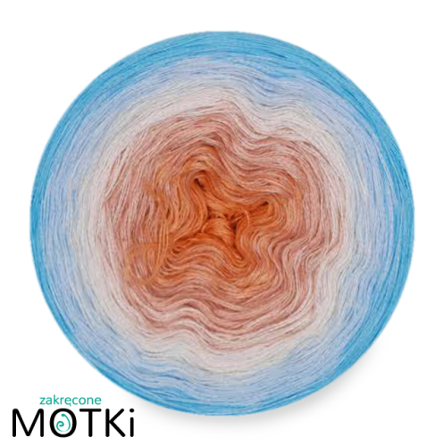 (5)  Włóczka Ombre Bawełna Zero Waste - Z23:- łososiowy róż/ brzoskwinia/ krem/ jasny niebieski/ błękit