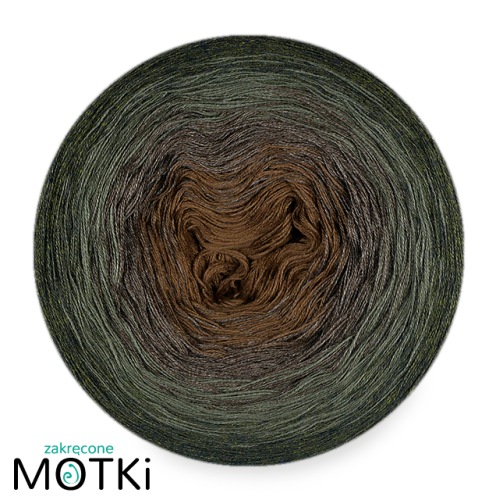 (4)  Włóczka Ombre bawełna/akryl B647: orzech/ zimny brąz melanż/ khaki/ wojskowa zieleń