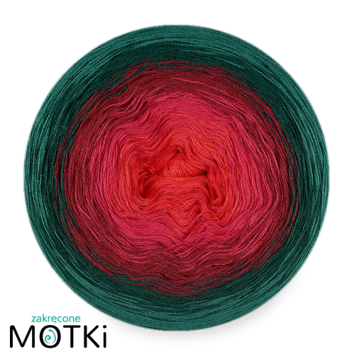 (5)  Włóczka Ombre bawełna/akryl B661a: koral/ piwonia/ malaga/ butelkowa zieleń/ ciemny szmaragd