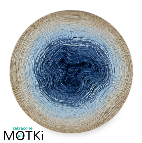 (5)  Włóczka Ombre bawełna/akryl B663: indygo melanż/ niebieski/ jasny niebieski/ pudrowy beż/ ciepły beż