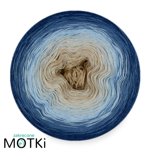 (5)  Włóczka Ombre bawełna/akryl B663a: ciepły beż/ pudrowy beż/ jasny niebieski/ niebieski/ indygo melanż