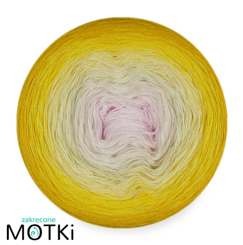(5)  Włóczka Ombre bawełna/akryl B656: pudrowy róż/ krem/ jasny żółty/ słoneczny żółty/ żółty
