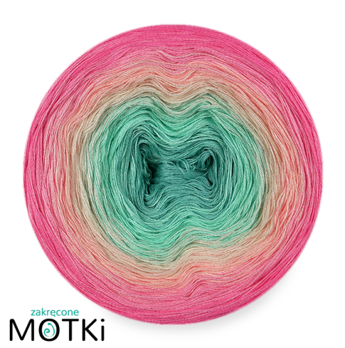 (6)  Włóczka Ombre bawełna/akryl B669: patyna/ pistacja/ pudrowy beż/ jasny róż/ landrynkowy róż/ magneta
