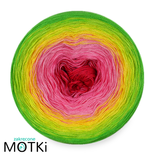 (6)  Włóczka Ombre bawełna/akryl B688: piwonia/ magneta/ landrynkowy róż/ słoneczny żółty/ neonowa zieleń/ zielone jabłuszko