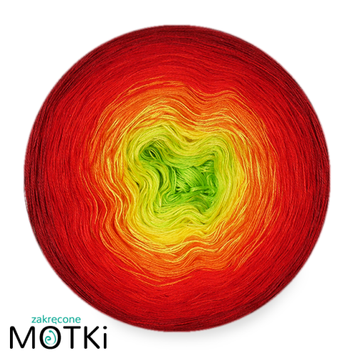 (6)  Włóczka Ombre bawełna/akryl B689: neonowa zieleń/ słoneczny żółty/ mango/ intensywna czerwień/ czerwień/ burgund