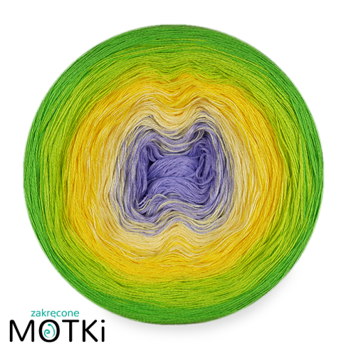 (5)  Włóczka Ombre bawełna/akryl B687: krokus/ jasny żółty/ słoneczny żółty/ neonowa zieleń/ zielone jabłuszko
