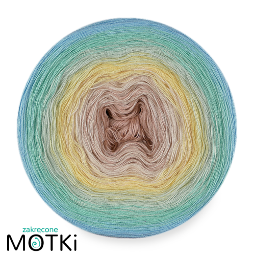 (6)  Włóczka Ombre bawełna/akryl B694: pąsowy/ pudrowy beż/ jasny żółty/ jasna pistacja/ pistacja/ jasny błękit