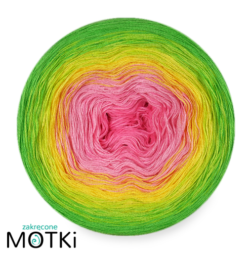 (5)  Włóczka Ombre bawełna/akryl B698: magneta/ landrynkowy róż/ słoneczny żółty/ neonowa zieleń/ zielone jabłuszko