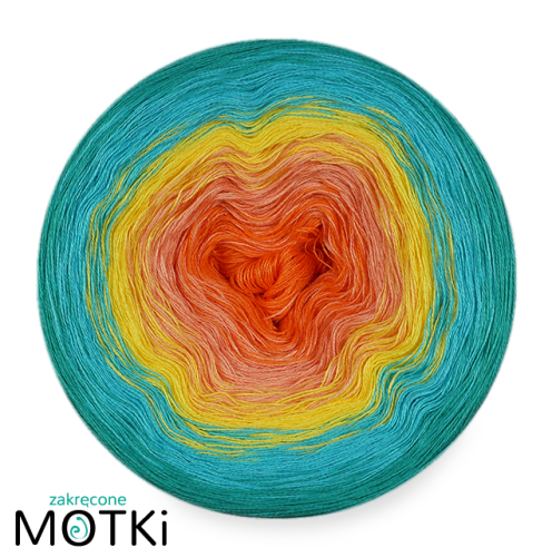 (5)  Włóczka Ombre bawełna/akryl B701: mango/ łososiowy róż/ słoneczny żółty/ turkus/ grynszpan