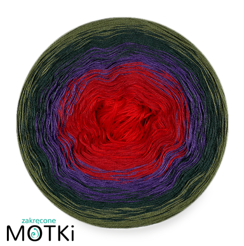 (5)  Włóczka Ombre bawełna/akryl B702: czerwień/ burgund/ fiolet/ ciemna butelka/ jasna wojskowa zieleń